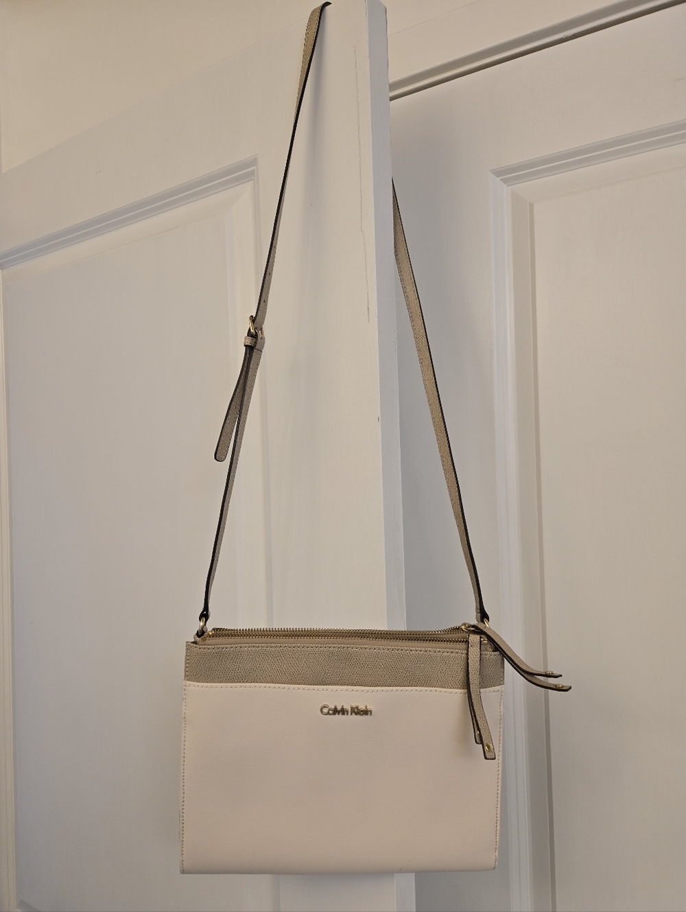 Calvin Klein Two-Tone Cream & Taupe Crossbody Bag